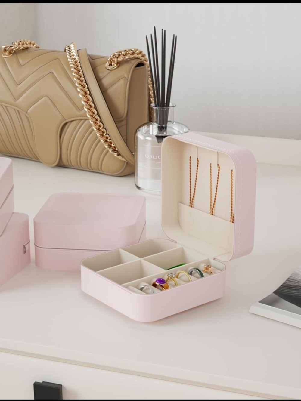New Pink Jewelry Organizer Box with Necklace Storage